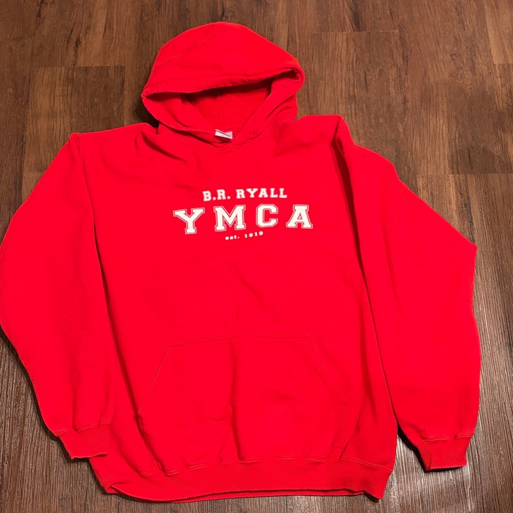 YMCA Red Sweatshirt Hoodie men’s sz L pullover
